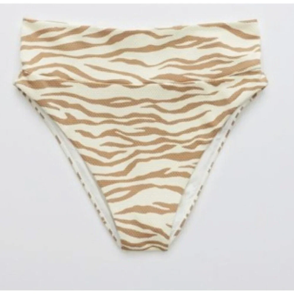 Aerie Womens Pique Animal Print Bikini Set High Waisted Scoop Neck Cheeky SZ M/L